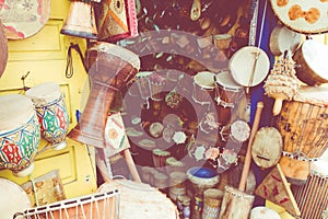 Moroccan souk crafts souvenirs in medina, Essaouira, Morocco