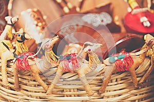 Moroccan souk crafts souvenirs in medina, Essaouira, Morocco