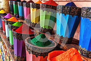 Moroccan spice stall in Marrakech market, Morocco