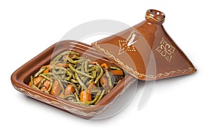 Moroccan square tagine with meat, green beans and carrots