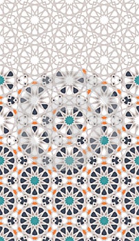 Moroccan star, flower seamless vector pattern. Geometric halftone pattern with color morocco arabesque disintegration