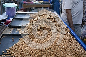 Moroccan street shop with lots of bread, toast in the city of Beni Mellal, which is located in the center of Morocco in the Middle photo