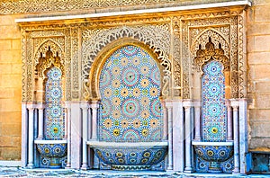 Moroccan style fountain with fine colorful mosaic tiles at the M