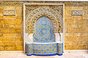 Moroccan style fountain with fine colorful mosaic tiles at the M