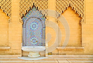 Moroccan style fountain with fine colorful mosaic tiles at the M