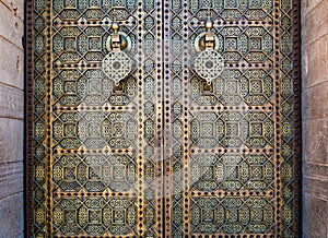 Moroccan style\'s door at the Mohammed V mausoleum in Rabat Morocco, Africa