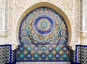 Moroccan swirl tracing mosaic decoration. Traditional Arabic Islamic mosque motif Background. Mosque decoration element
