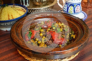 Moroccan Tajine Meat Stew, Traditional Morocco Tagine, Arabic Marqa, Moroccan Lamb Tagine Food Dish
