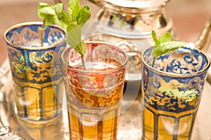 Moroccan Tea cups on silver plate
