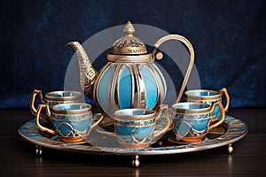 moroccan tea set with elaborately designed teapot