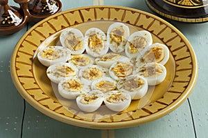 Moroccan traditional boiled eggs with salt and cumin