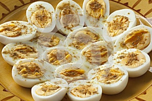 Moroccan traditional boiled eggs with salt and cumin