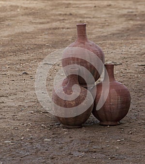 Moroccan traditional and old terra cotta and food storage jars