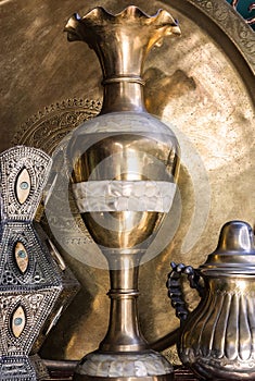 Moroccan traditional vase in souvenir shop, Morocco