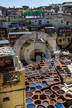 Morocco, Africa, Fez, Leather dyehouses of the city of Fez,