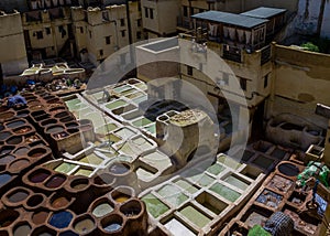 Morocco, Africa, Fez, Leather dyehouses of the city of Fez