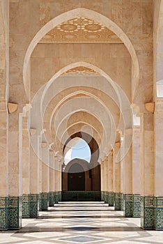 Morocco. Arcade of Hassan II Mosque in Casablanca