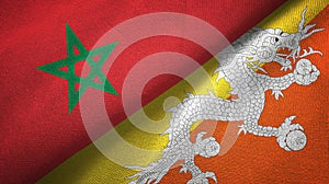 Morocco and Bhutan two flags textile cloth, fabric texture