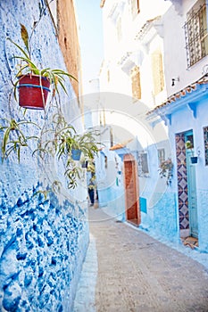 Morocco is the blue city of Chefchaouen, endless streets painted in blue color. Lots of flowers and Souvenirs in the beautiful