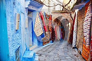 Morocco is the blue city of Chefchaouen, endless streets painted in blue color. Lots of flowers and Souvenirs in the beautiful