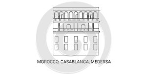 Morocco, Casablanca, Medersa, travel landmark vector illustration