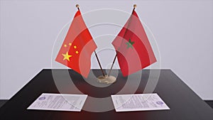 Morocco and China flag. Politics concept, partner deal between countries. Partnership agreement of governments 3D