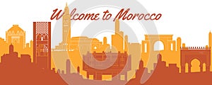 Morocco famous landmarks by silhouette style