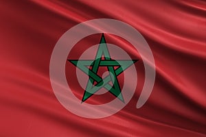 Morocco flag with fabric texture, official colors, 3D illustration