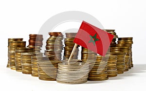 Morocco flag with stack of money coins