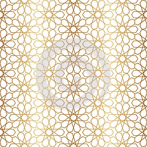 Morocco gold seamless pattern. Repeating golden marocco grid. Arabic background. Repeated moroccan mosaic motive. Islamic texture