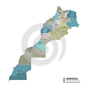 Morocco higt detailed map with subdivisions