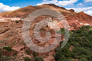 Morocco, Kasbah in the Dades Valley also known as Valley of the Roses. Dades River