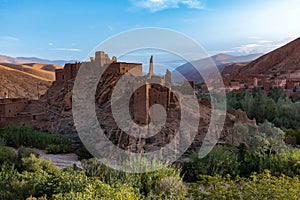 Morocco, Kasbah in the Dades Valley also known as Valley of the Roses. Dades River