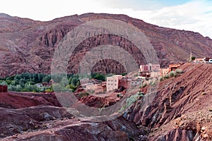 Morocco, Kasbah in the Dades Valley also known as Valley of the Roses. Dades River