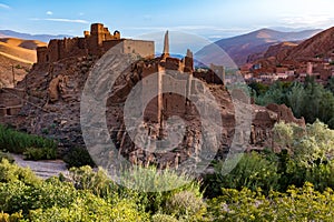 Morocco, Kasbah in the Dades Valley also known as Valley of the Roses. Dades River