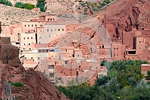 Morocco, Kasbah in the Dades Valley also known as Valley of the Roses. Dades River