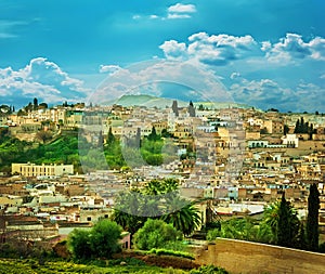 Morocco, a landscape of a city wall in Fes