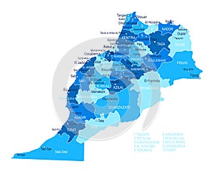 Morocco map. Cities, regions. Vector