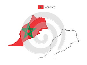 Morocco map city vector divided by outline simplicity style. Have 2 versions, black thin line version and color of country flag ve