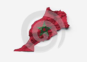 Morocco Map Flag Shaded relief Color Height map on white Background, 3d illustration