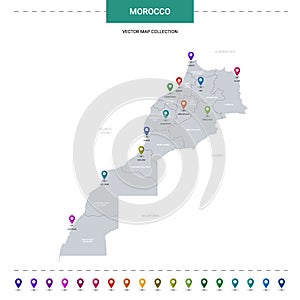 Morocco map with location pointer marks.