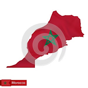 Morocco map with waving flag of Morocco.