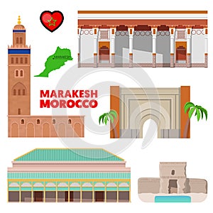 Morocco Marakesh Travel Set with Architecture and Flag
