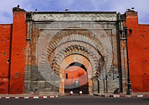 Morocco Marrakesh Bab Agnaou Medina gate.