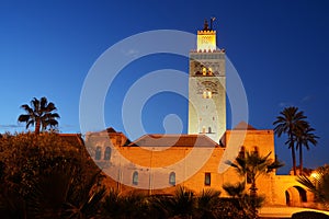 Morocco, Marrakesh. Koutoubia mosque at night