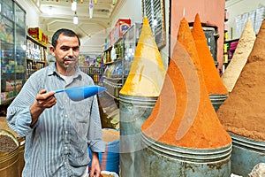 Morocco Marrakesh. Sale of spices in the souk