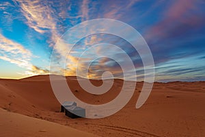 Morocco. Merzouga. Berber tent for trekker camp to the sand dunes in the Sahara Desert