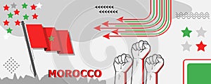 Morocco National day banner design. Abstract geometric retro shapes In Flag Colors
