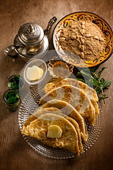 morocco traditional breakfast with sello bread photo