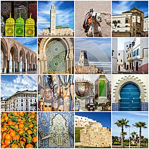 Morocco travel collage - Moroccan landmarks of Casablanca, Tanger